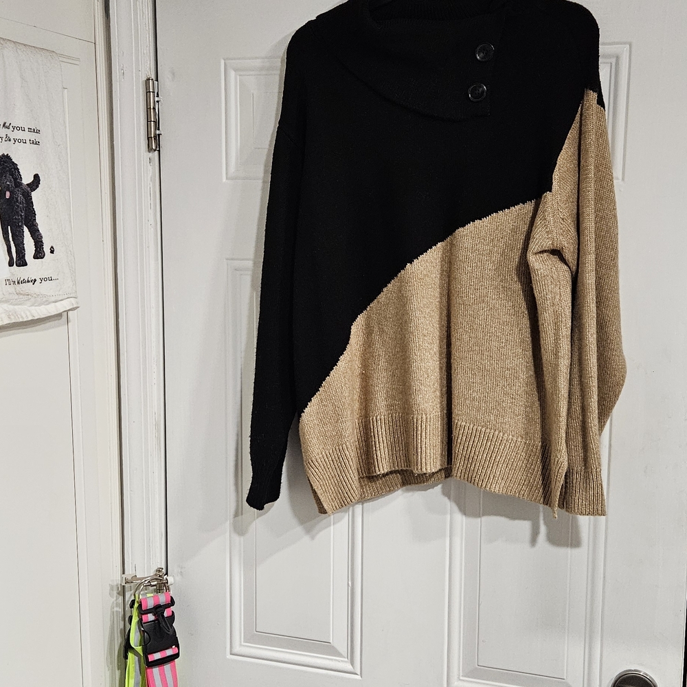 Lane Bryant Black and Tan Cowl Neck Sweater